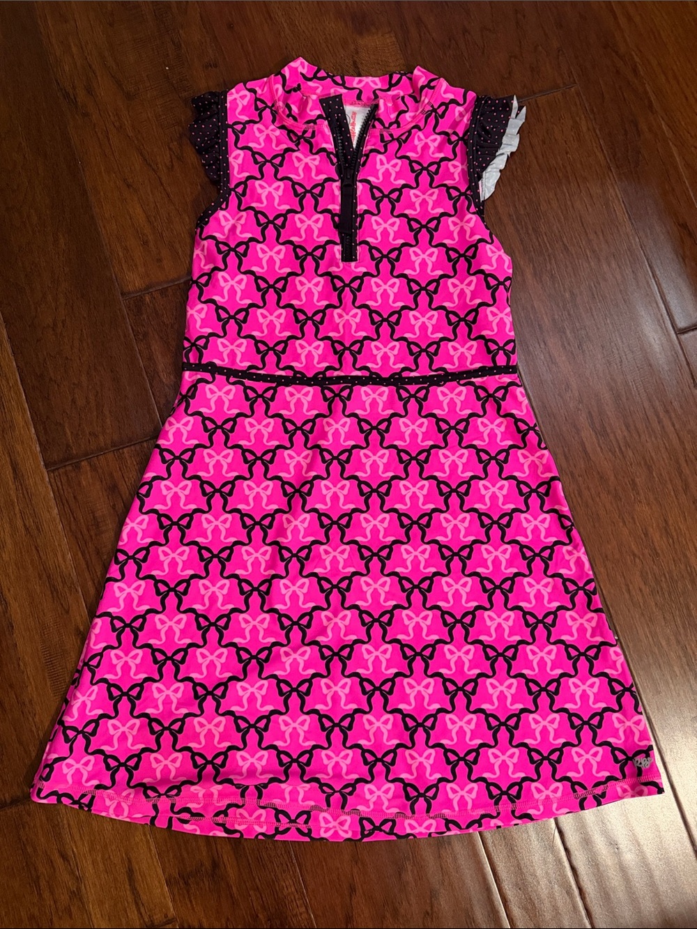 Ruffle Butts Hot Pink and Black Star-Chain Pattern Dress